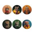 Set of 6 quirky vinyl coasters featuring cats in hilarious outfits—perfect for adding fun to any drink!