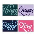 Love Collection Placemats with colorful background will make your beloved special. Choose your nickname Honey, Queen, King, Love with a classic typography for a romantic dinner.  Made in Germany, these vinyl placemats offer unmatched quality and easy cleaning. Bring love on your table and a fancy design.