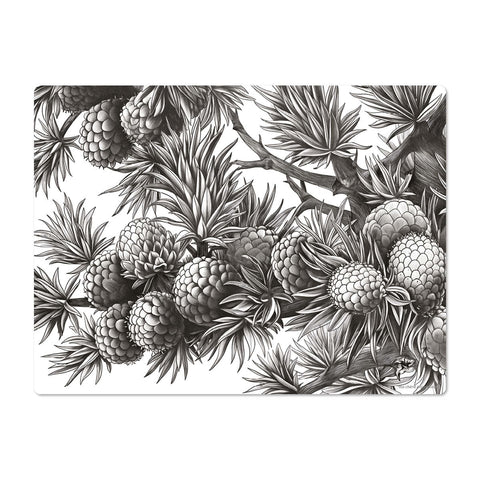 Stylish vinyl placemat featuring elegant black and white pine cone motifs—perfect for any table setting!